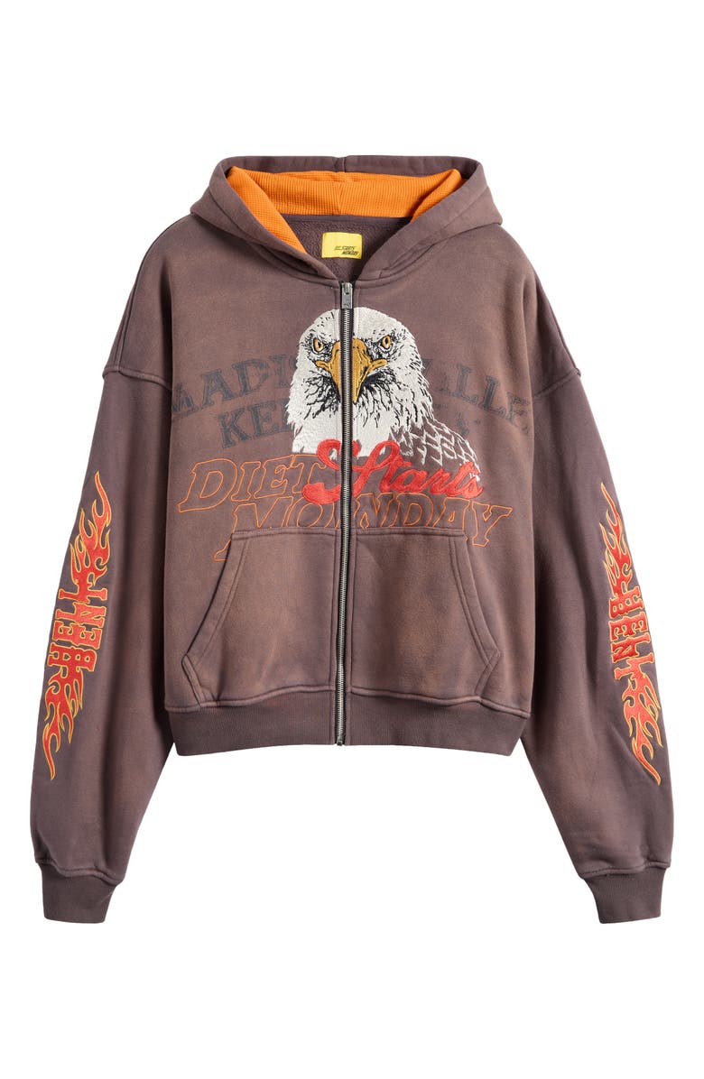 DIET STARTS MONDAY Hell Bent Embroidered Half Zip Cotton Graphic Hoodie, Alternate, color, Vintage Brown/ Orange