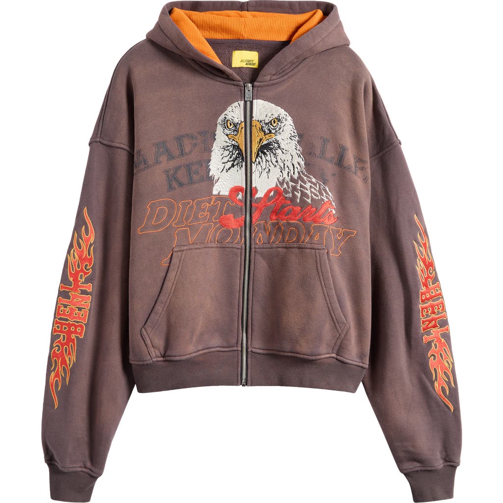 Diet Starts Monday Hell Bent Embroidered Half Zip Cotton Graphic Hoodie In Brown
