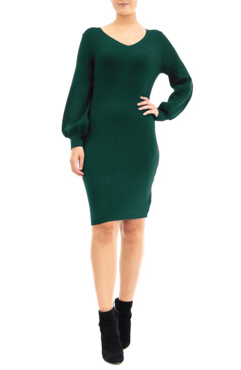 V-Neck Balloon Sleeve Sweater Dress