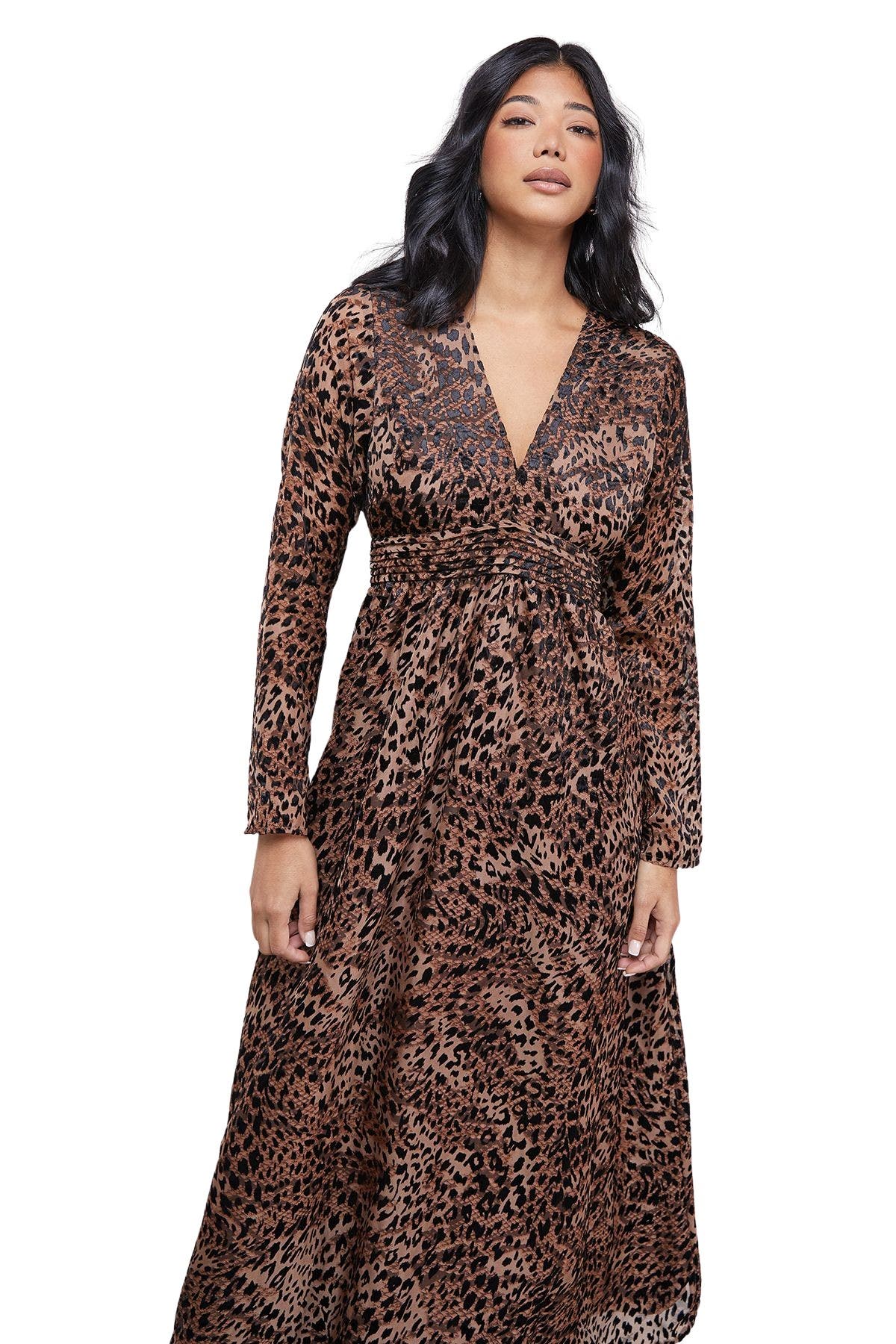 Plunge Neck Waisted Midi Dress - image 2