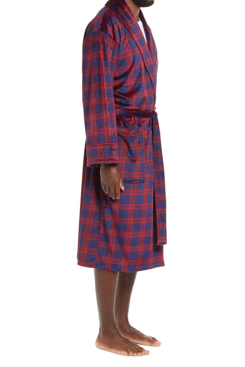 Plaid Velour Robe, Alternate, color, DARK RED/ NAVY PLAID