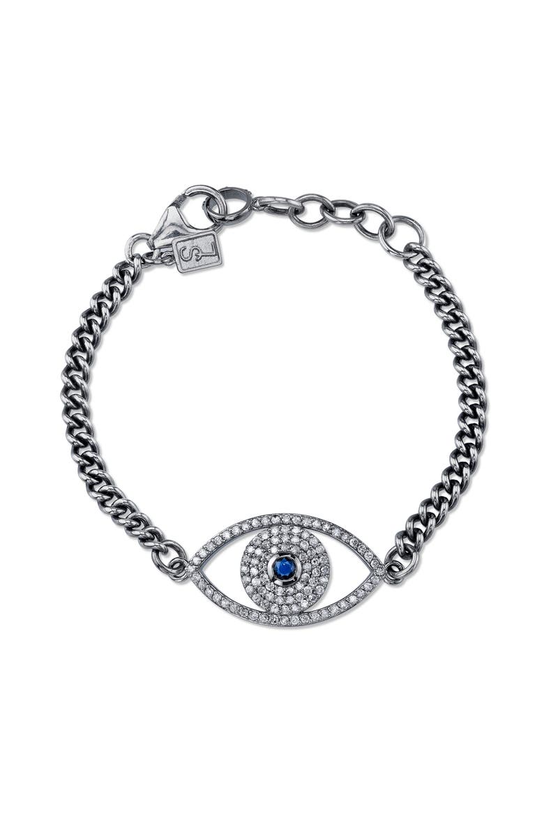 Evil Eye Curb Chain Bracelet, Main, color, Sterling Silver