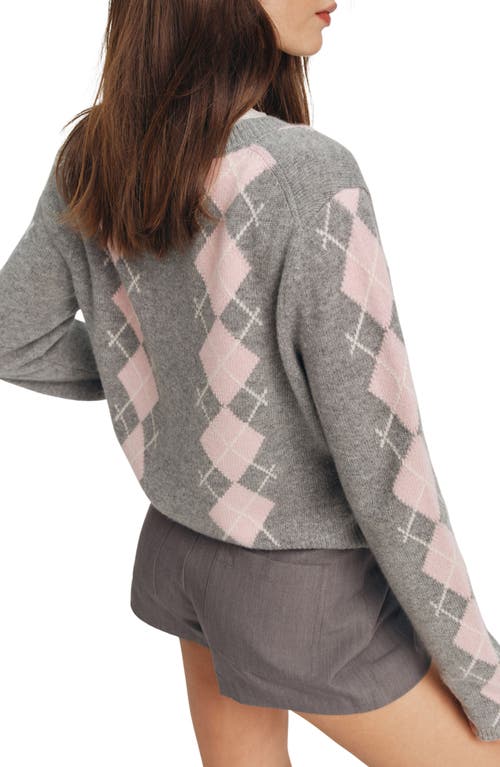 Reformation Clara Cashmere & Wool Crew Cardigan In Husky Multi Argyle