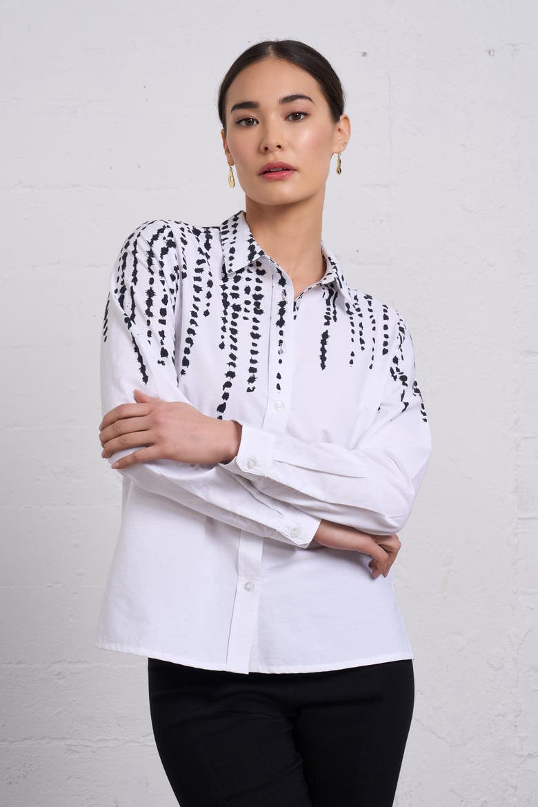 Cascading Dot Print Cotton Shirt, Main, color, White