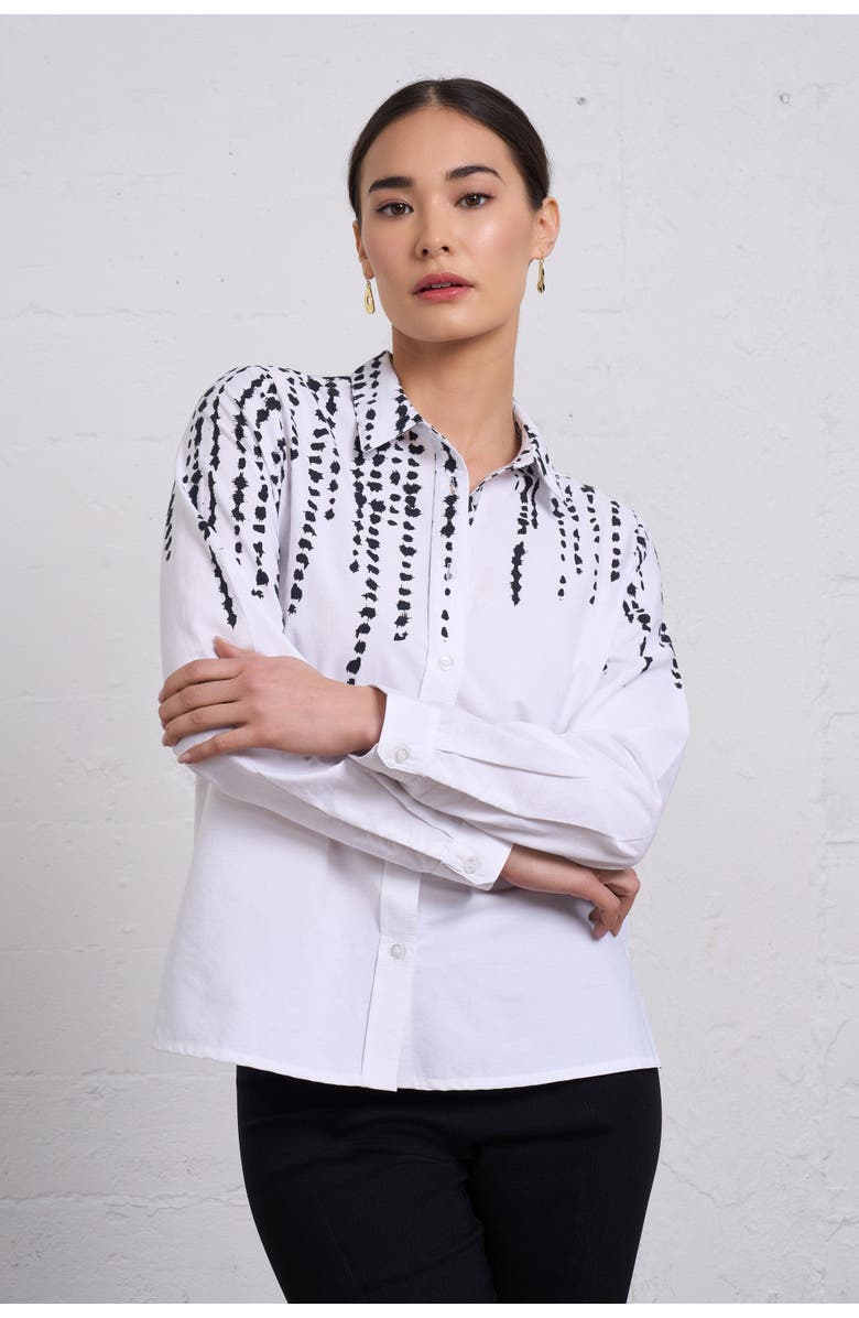 Franne Golde Cascading Dot Print Cotton Shirt, Main, color, White