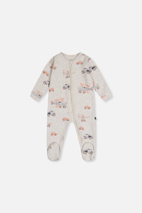 Airplane Organic Cotton Front Zipper Footed One Piece Pajama
