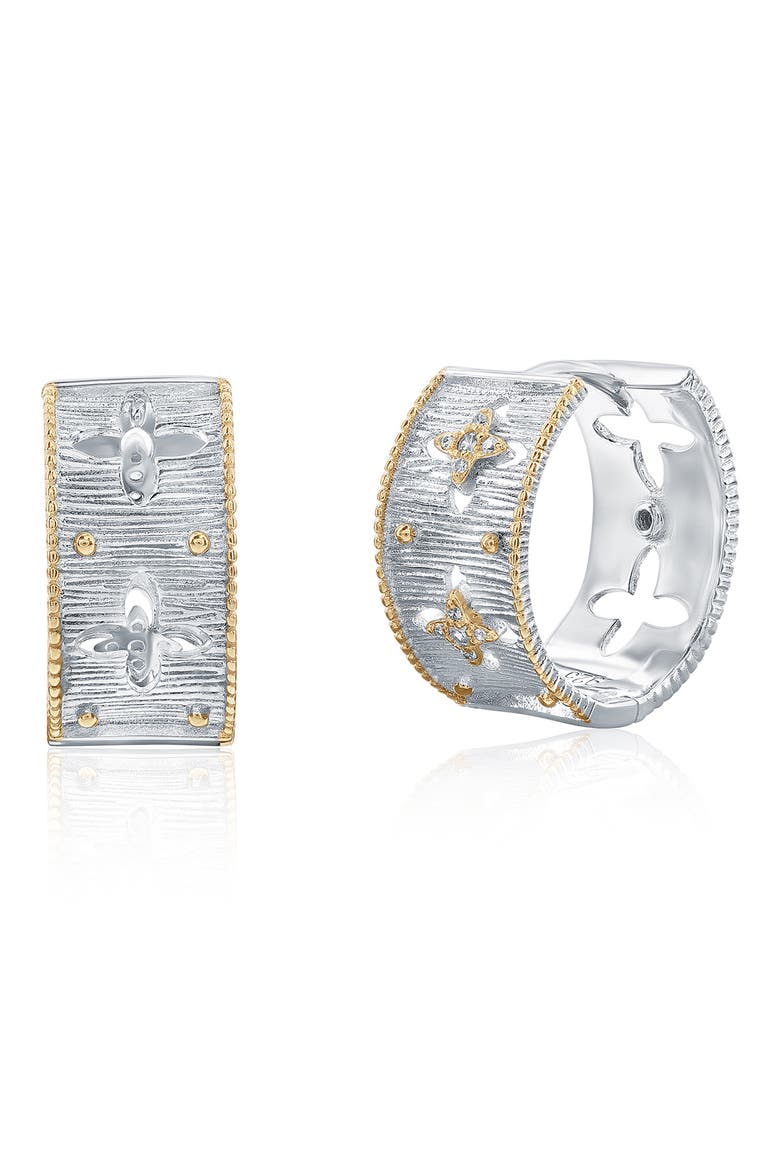 Italian Florentine Cubic Zirconia Huggie Hoop Earrings, Alternate, color, WHITE