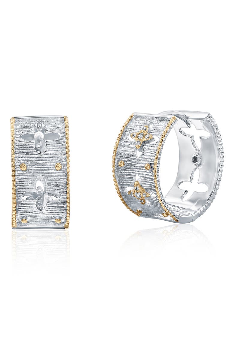 SUZY LEVIAN Italian Florentine Cubic Zirconia Huggie Hoop Earrings, Alternate, color, White