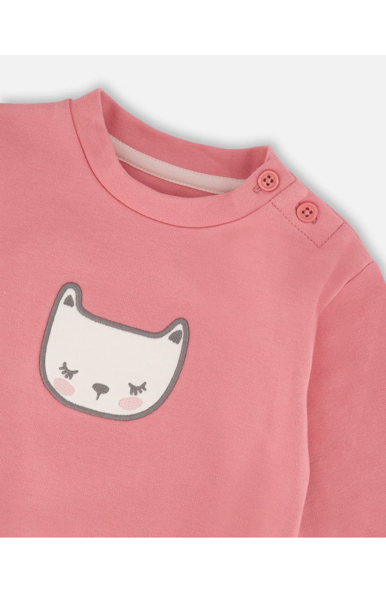 Deux par Deux Organic Cotton Pant with Top Set Cat, Alternate, color, Pink