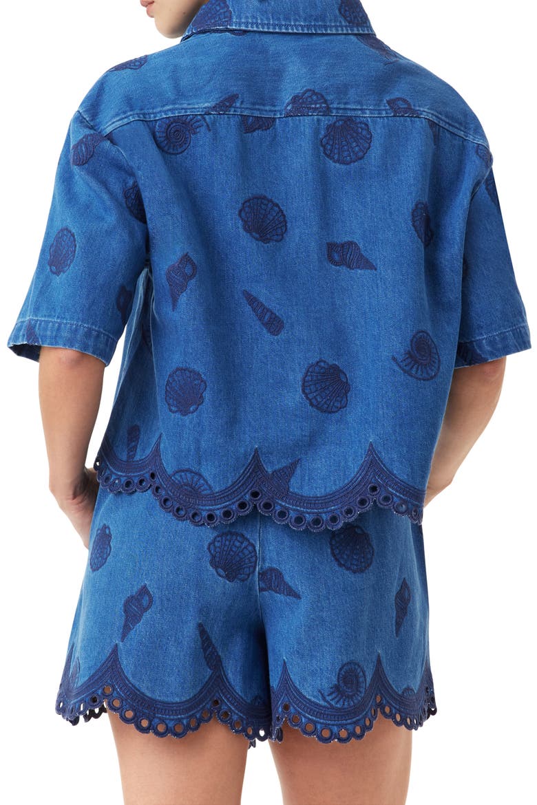 Seashell Embroidered Cropped Shirt, Alternate, color, MEDIUM BLUE
