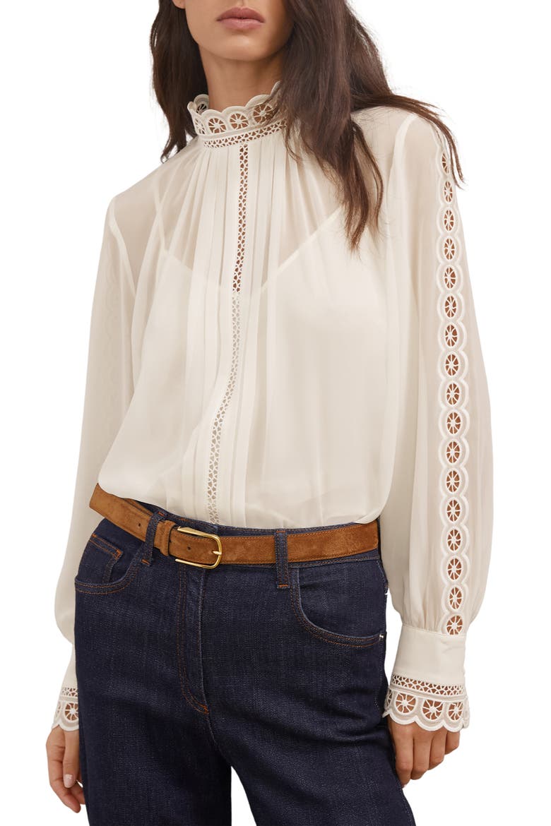 Ori Guipure Lace Trim Top, Main, color, CREAM