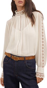 Reiss Ori Guipure Lace Trim Top