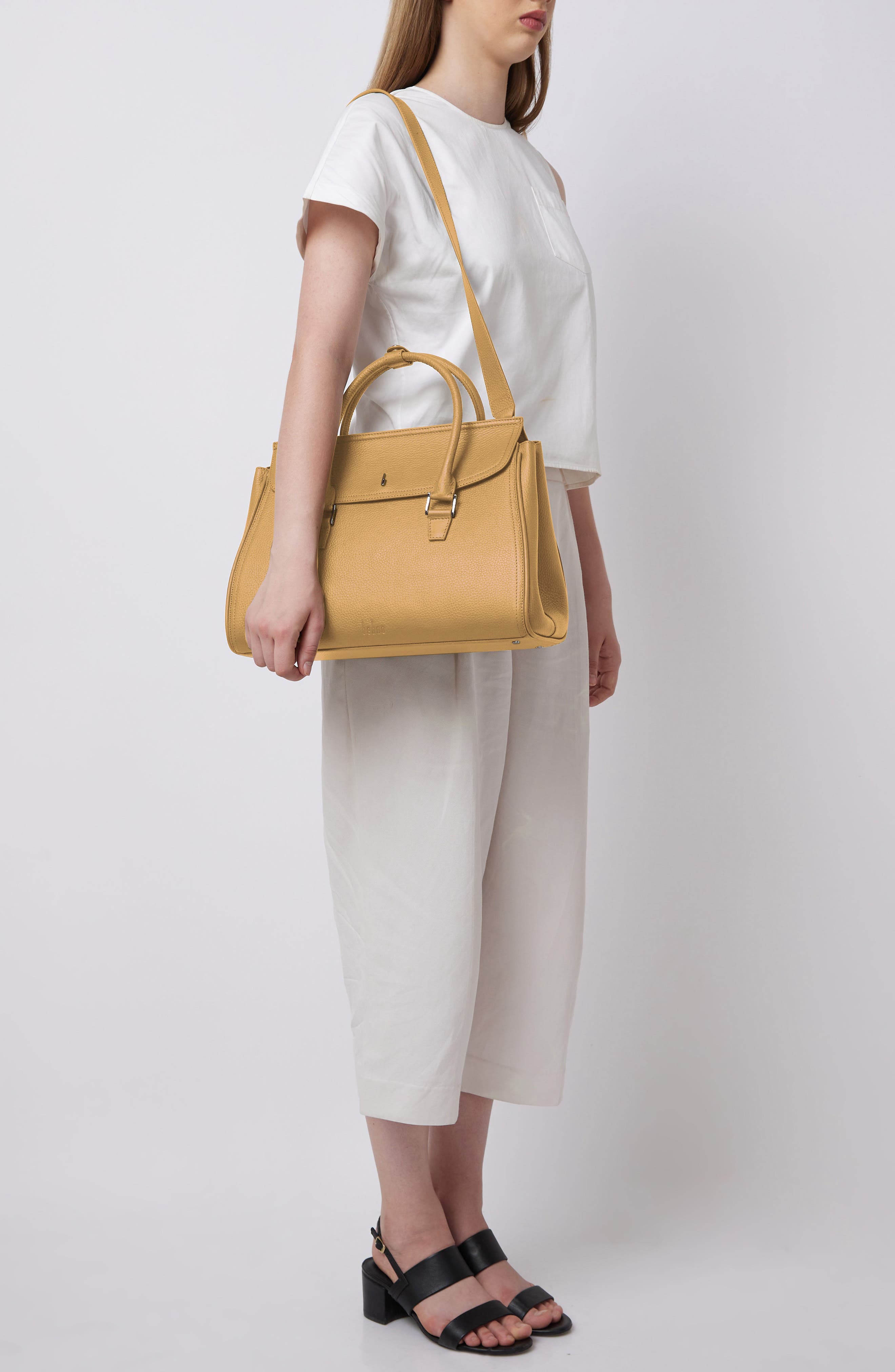 Large Coco Pebble Leather Satchel, Alternate, color, BISQUE
