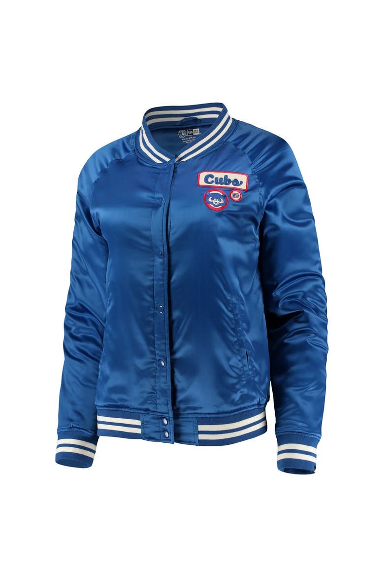 Men's New Era Royal Chicago Cubs Satin Raglan Full-Snap Jacket, Alternate, color, Royal