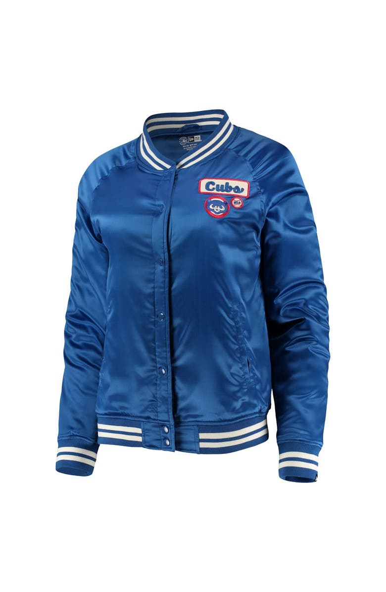 New Era Men's New Era Royal Chicago Cubs Satin Raglan Full-Snap Jacket, Alternate, color,