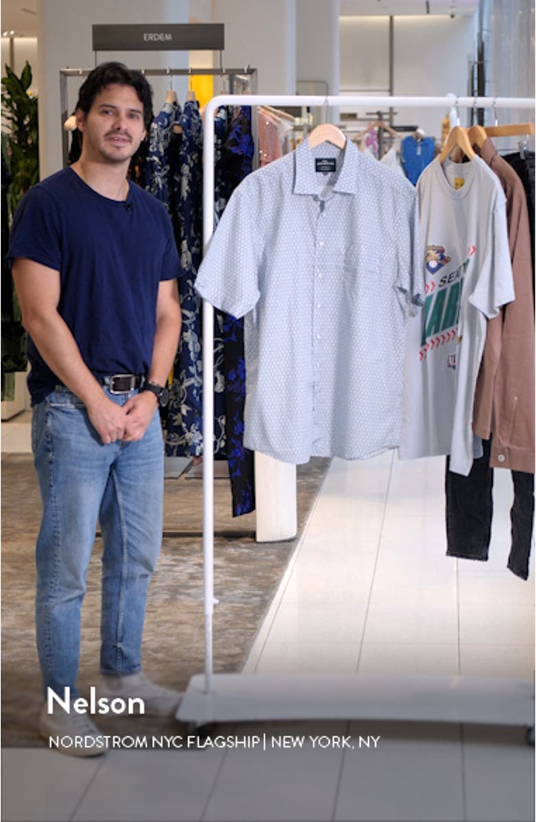 Carrick Geo Print Short Sleeve Button-Up Shirt, sales video thumbnail