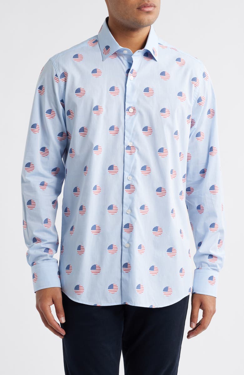 Scott Barber Flag Dot Jacquard Button-Up Shirt, Main, color,