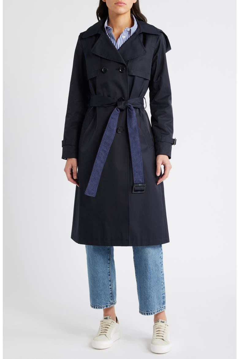 Double Breasted Belted Trench Coat, Main, color, NAVY
