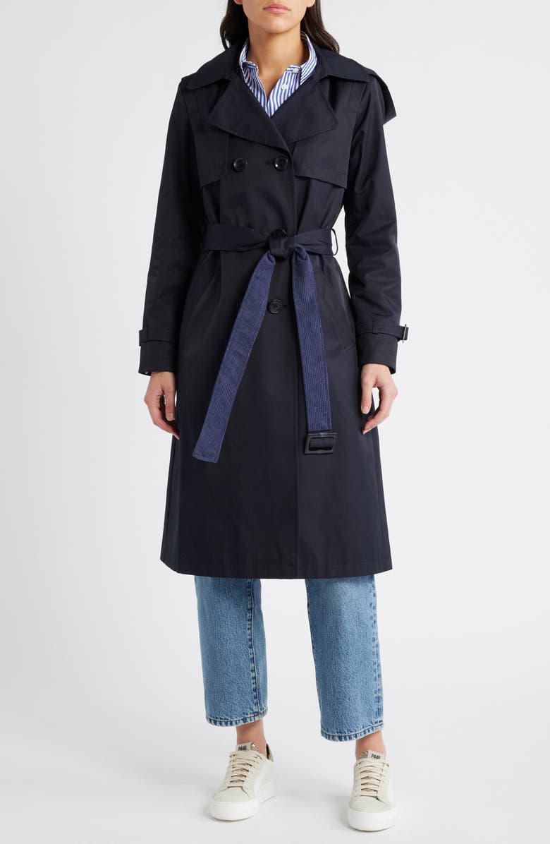 Sam Edelman Double Breasted Belted Trench Coat, Main, color, Navy