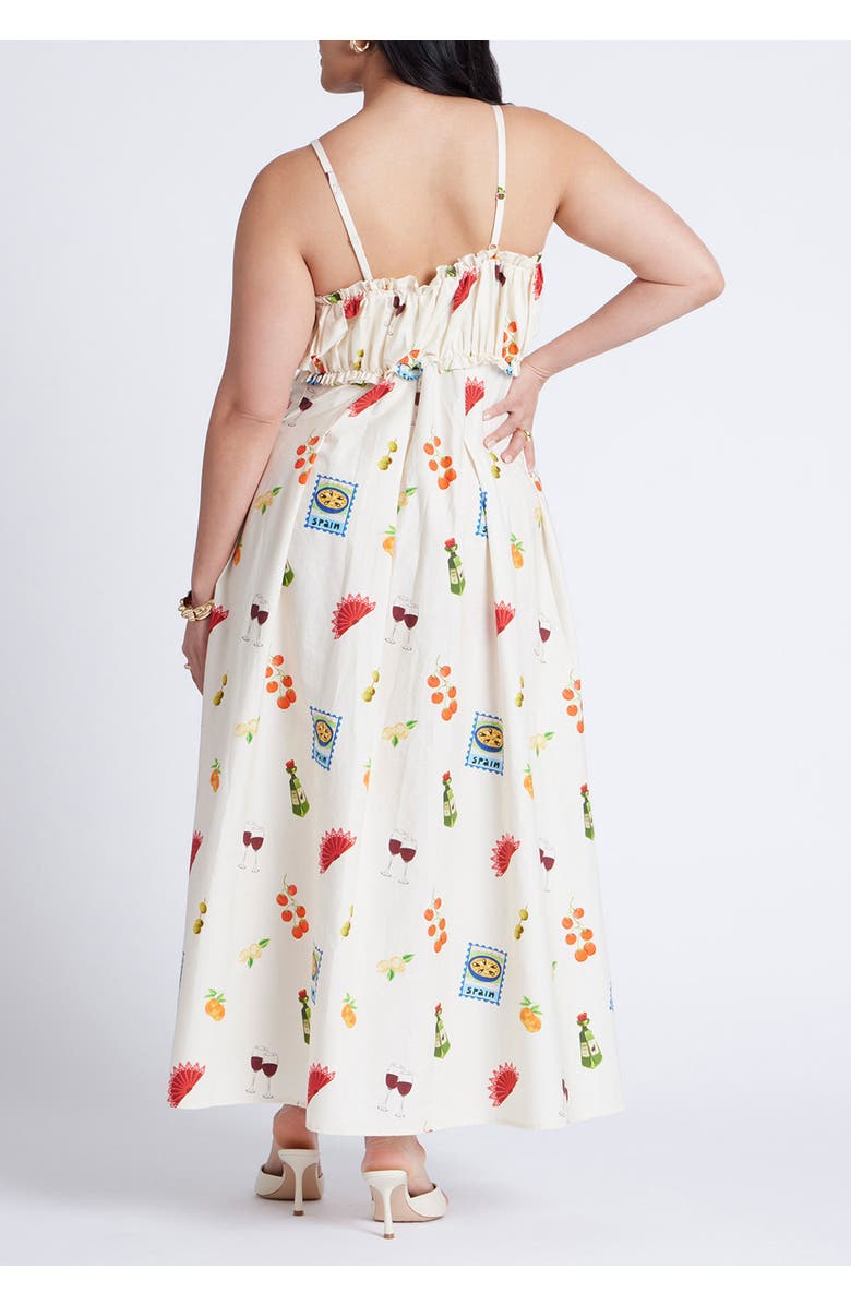 ELOQUII Shirred Bodice Ruffle Maxi Dress, Alternate, color, 