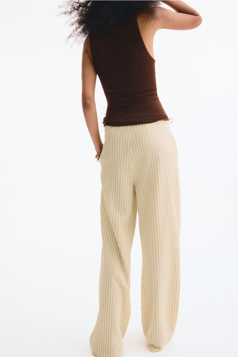 Tie-detail Trousers, Alternate, color, Light yellow/striped