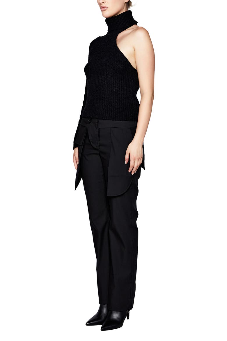 Kali One-Shoulder Turtleneck Sweater, Alternate, color, BLACK