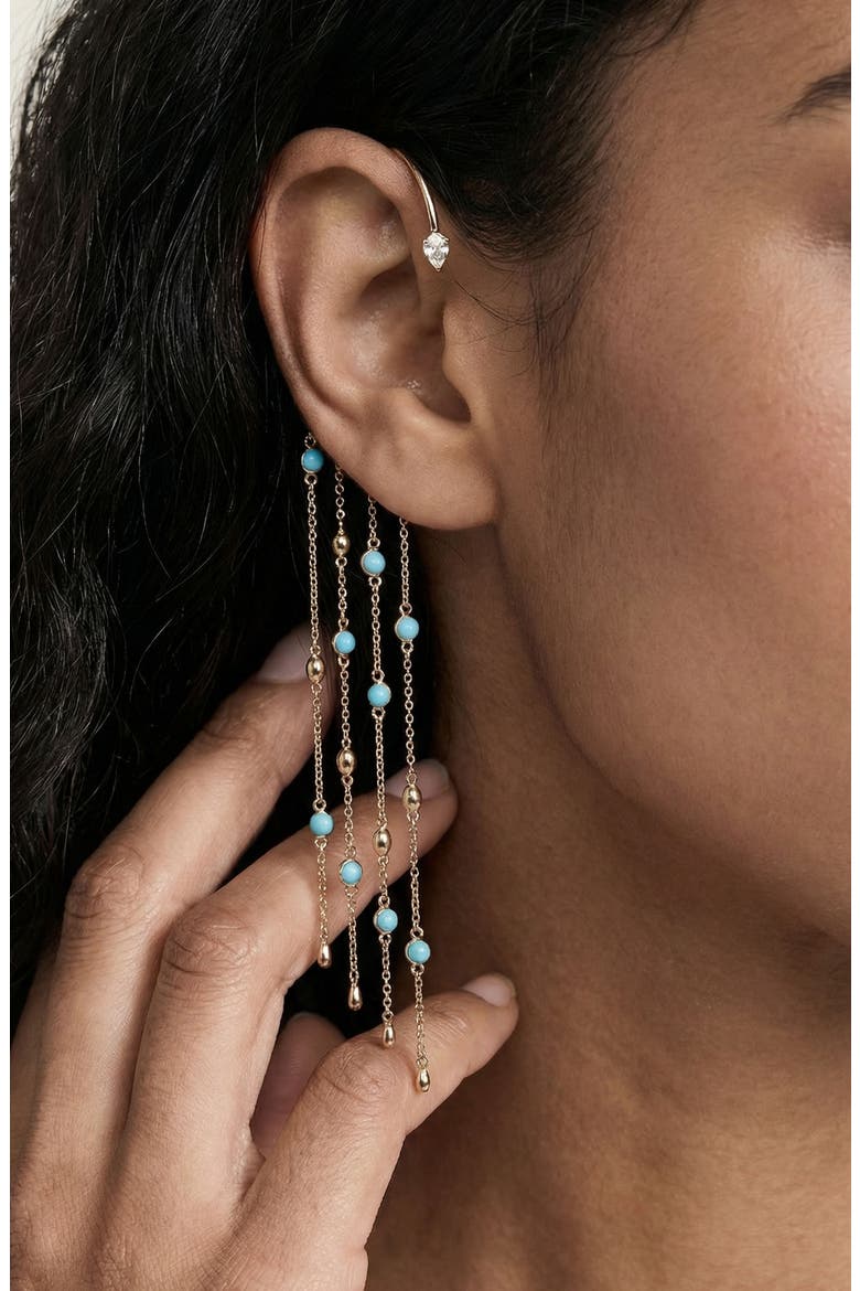 Linear Chain Statement Ear Cuff, Alternate, color, TURQUOISE