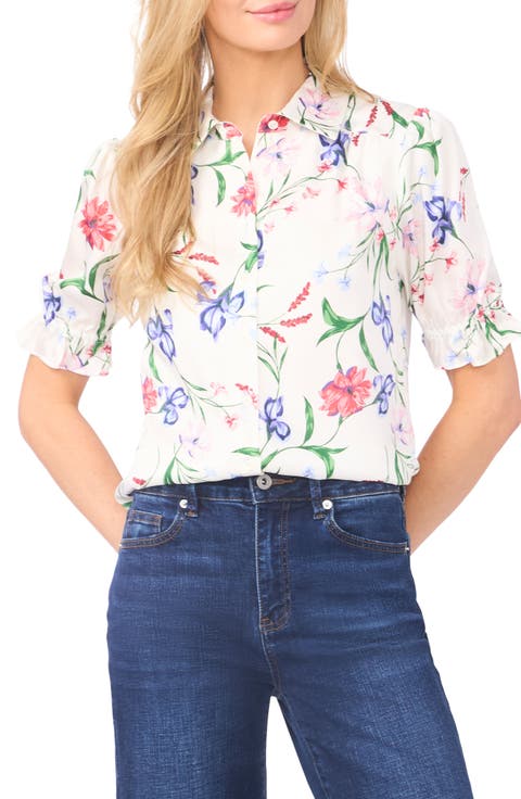 Floral Print Ruffle Sleeve Shirt