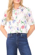 CeCe Floral Print Ruffle Sleeve Shirt