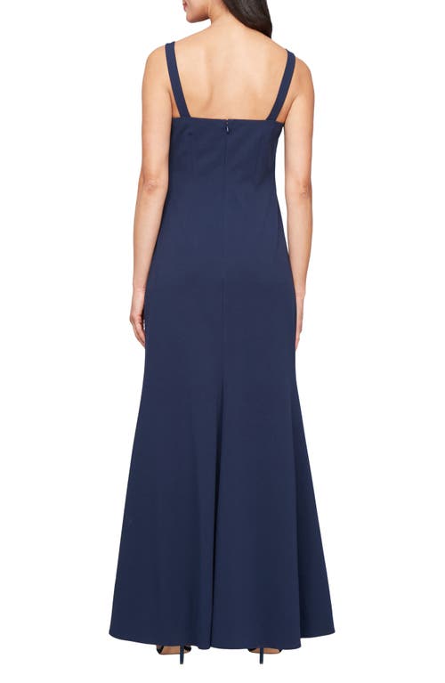 Alex Evenings Floral Appliqué Stretch Crepe Gown With Bolero Jacket In Navy