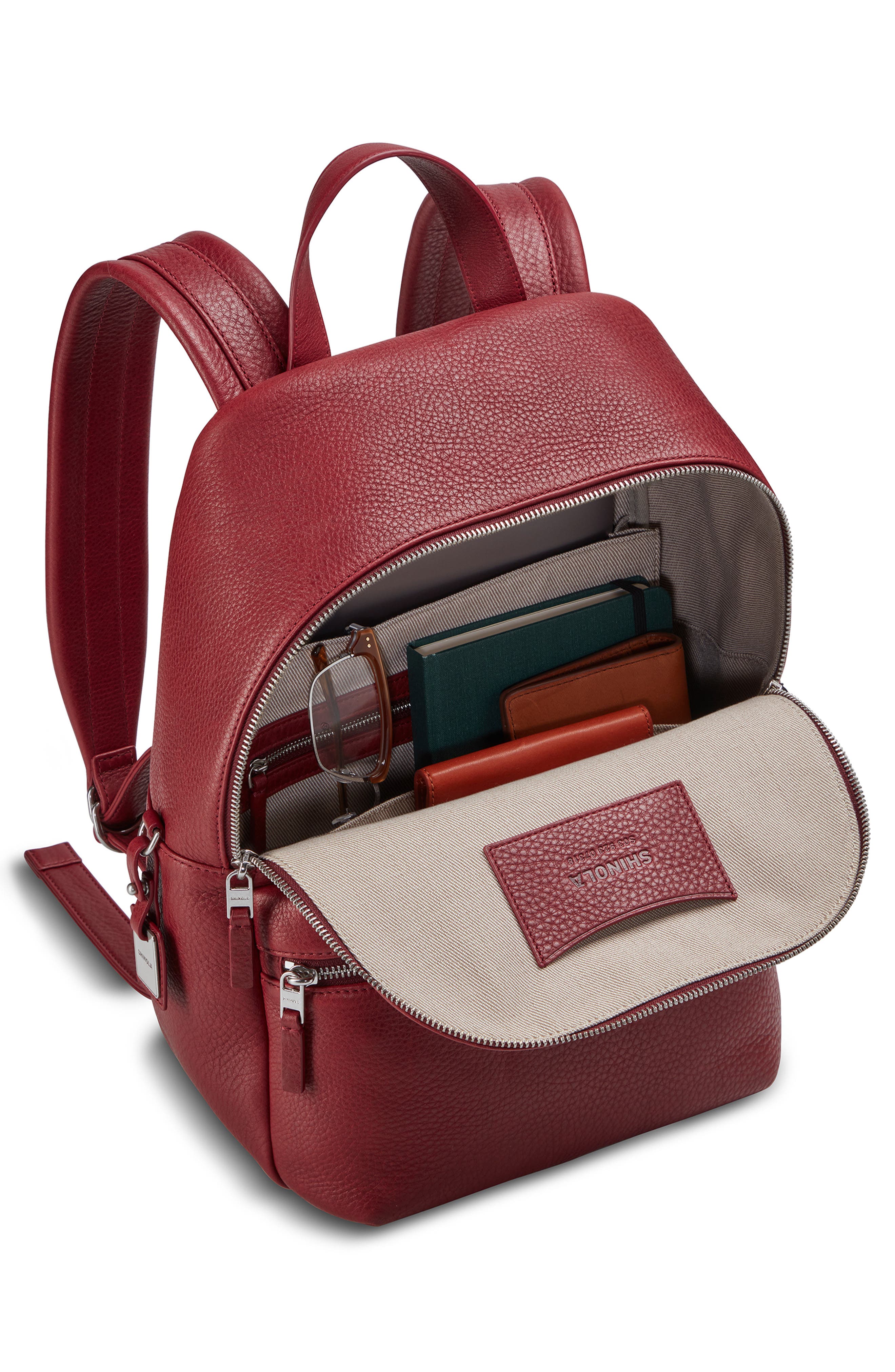 Shinola Small Runwell Leather Backpack, Alternate, color, Ruby