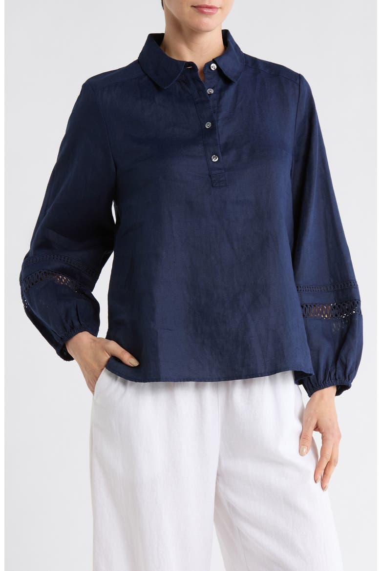 Coastalina Long Sleeve Linen Polo, Main, color, COASTLINE