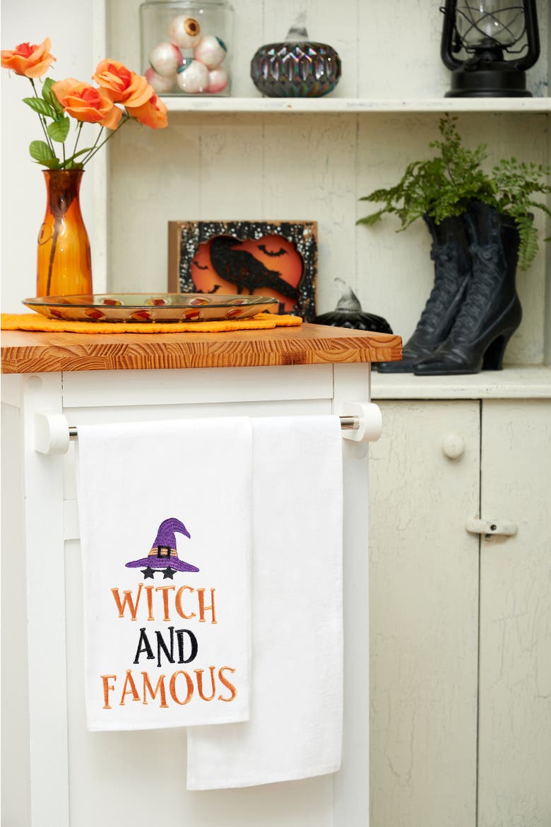 Halloween "Witch and Famous" Embroidered 100% Cotton Flour Sack Dishtowel, Alternate, color, Purple
