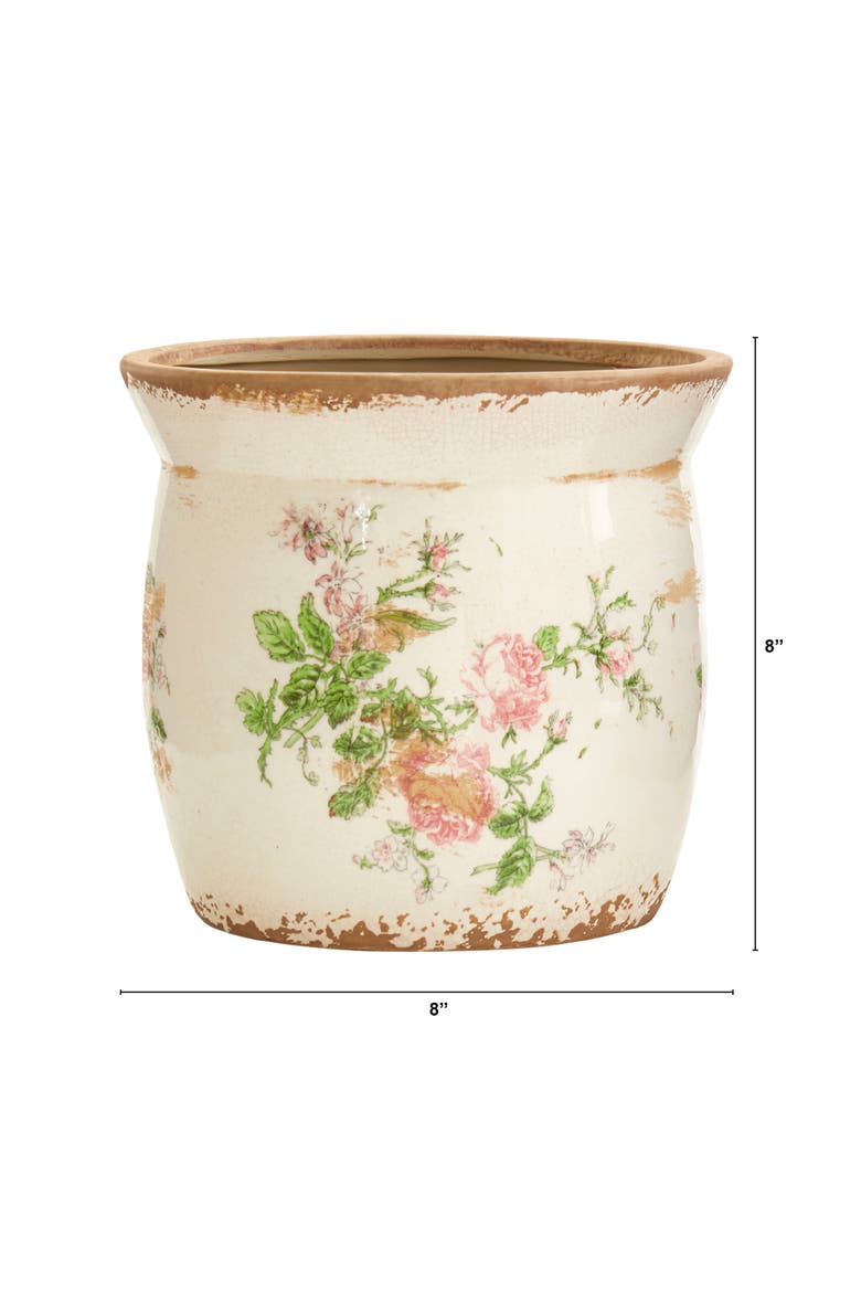 8-in Tuscan Ceramic Floral Print Planter, Alternate, color, White