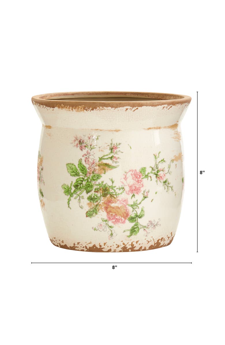NEARLY NATURAL 8-in Tuscan Ceramic Floral Print Planter, Alternate, color, White