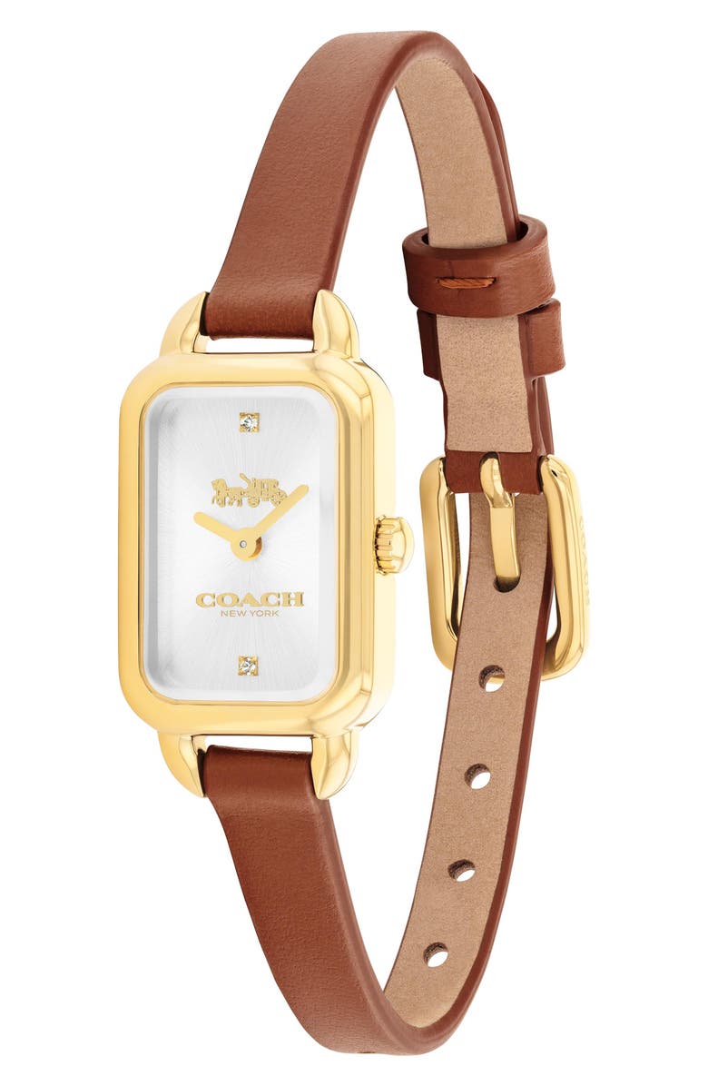 COACH Ludlow Rectangular Leather Strap Watch, 17mm x 24mm, Alternate, color, Brown/ White