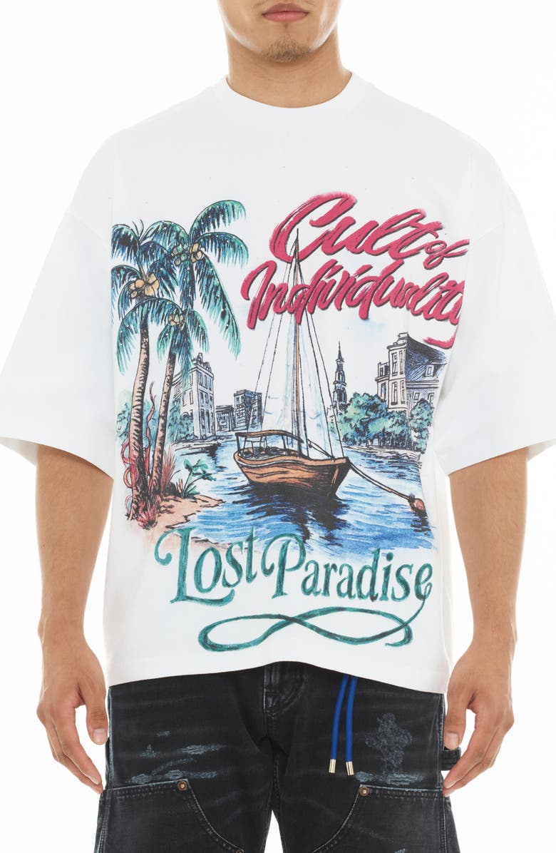 Cult of Individuality Lost Paradise Oversize Graphic T-Shirt, Main, color, White