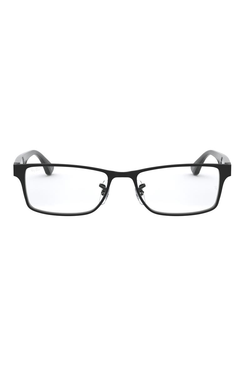 Unisex 53mm Rectangular Optical Glasses, Main, color, SHINY BLACK