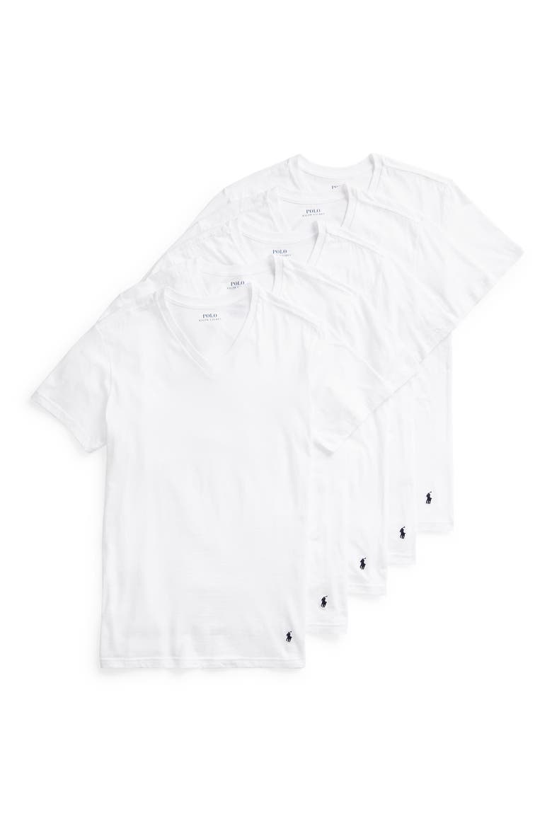 5-Pack Slim Fit V-Neck T-Shirts, Main, color, WHITE