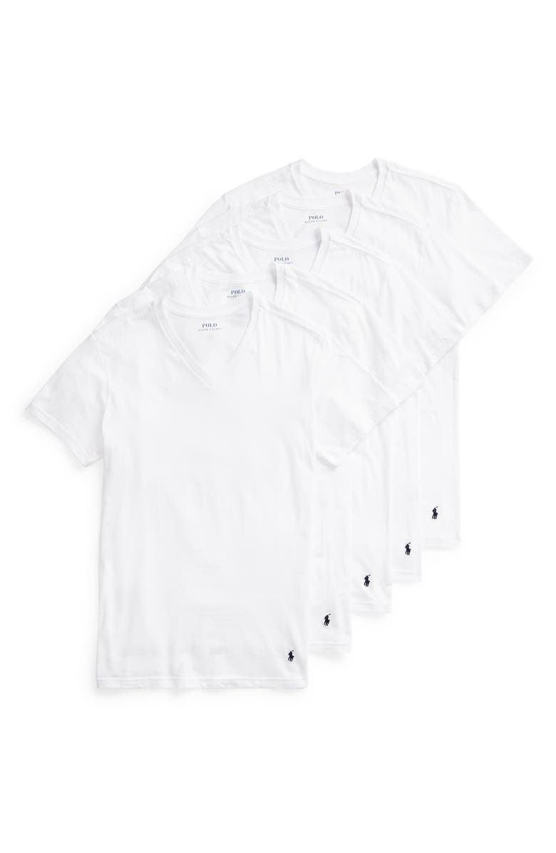 Polo Ralph Lauren 5-Pack Slim Fit V-Neck T-Shirts, Main, color, White