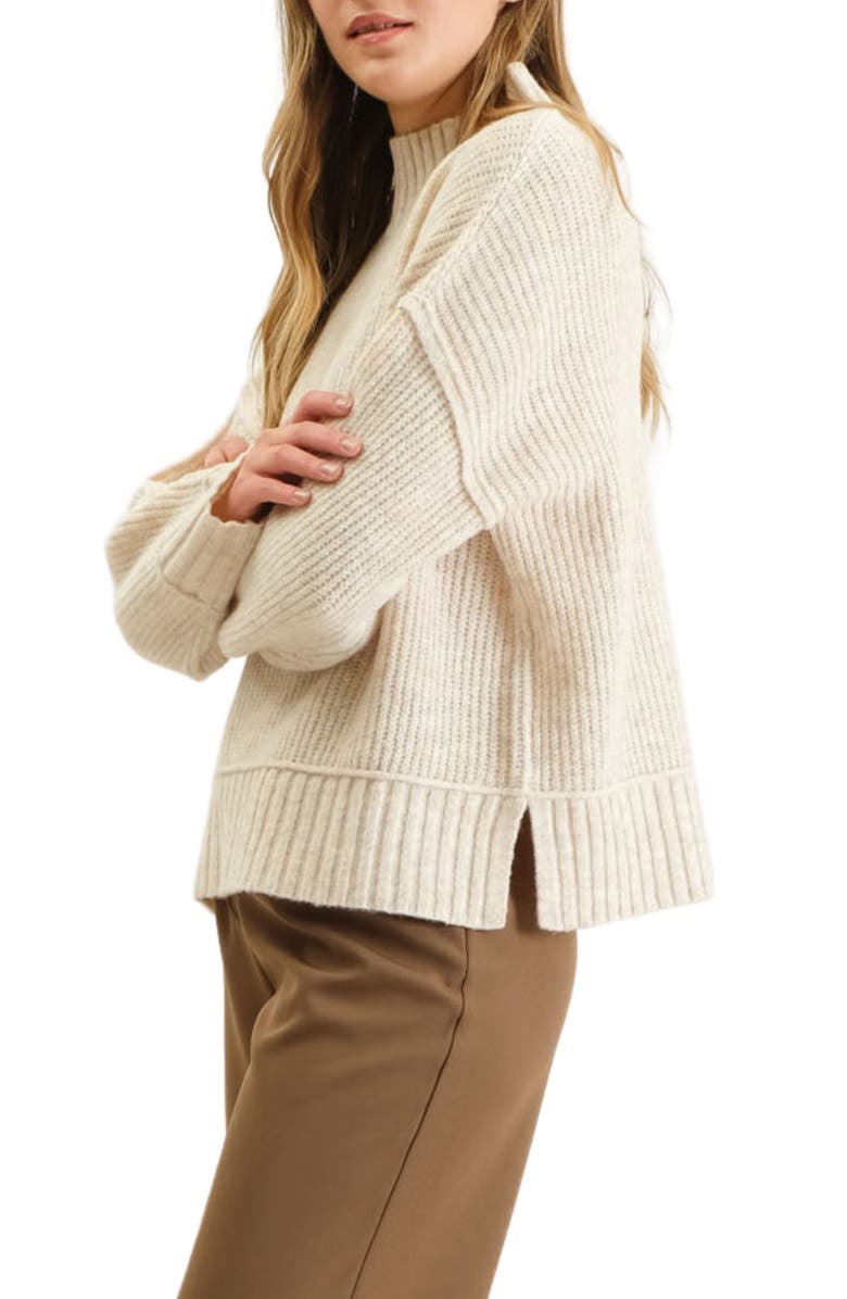 Blu Pepper Mock Neck Rib Sweater, Alternate, color, Oatmeal
