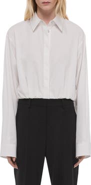Helmut Lang Crop Gathered Long Sleeve Cotton Shirt
