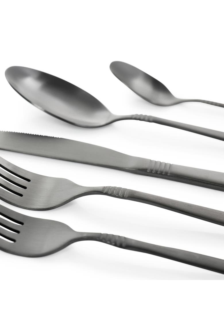 Cravat 20 Piece Flatware Utensil Set, Stainless Steel Silverware Metal Service for 4, Alternate, color, Matte Black
