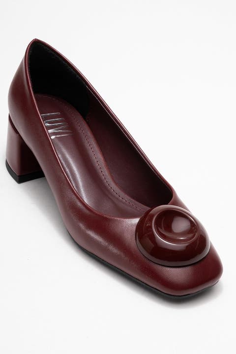 Mila Buckle Square Toe Block Heel Pump