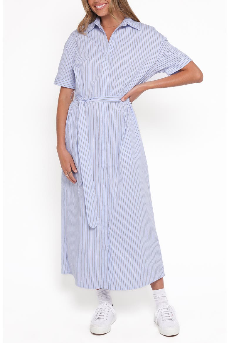 Morrison Short Sleeve Shirtdress, Main, color, BLUE BROWN STRIPE