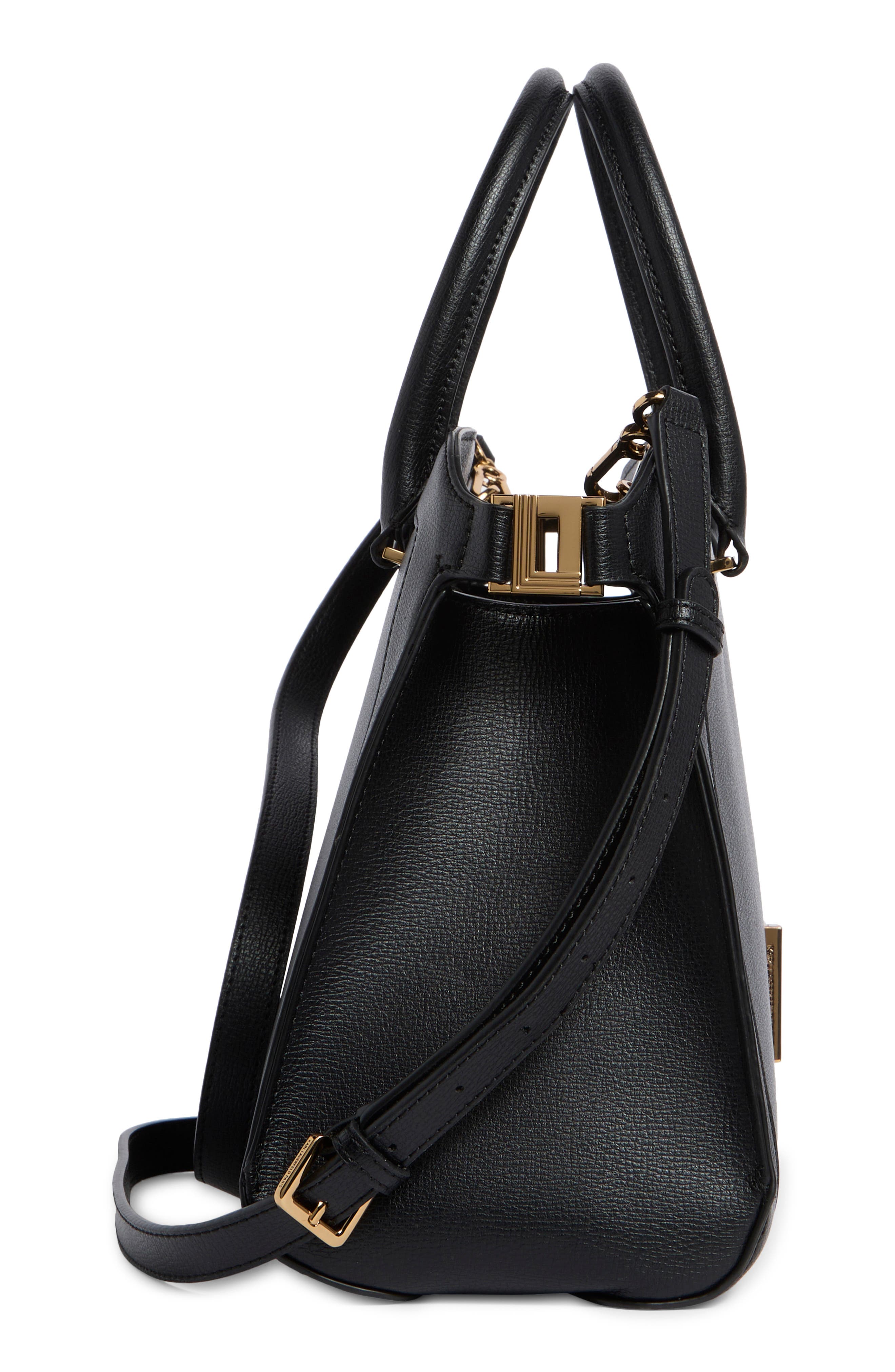 KARL LAGERFELD PARIS Simone Leather Satchel, Alternate, color, Black/ Gold
