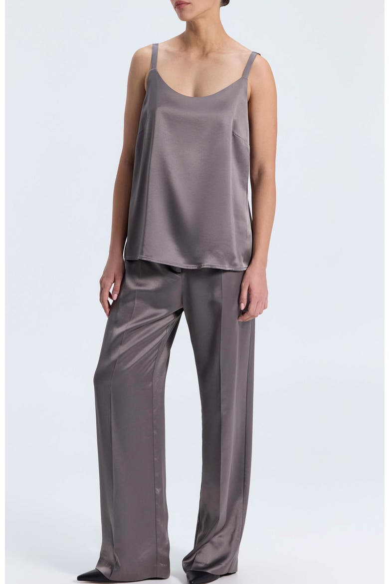 Satin Tank Top with Round Neck and Adjustable Straps, Alternate, color, Light Grey