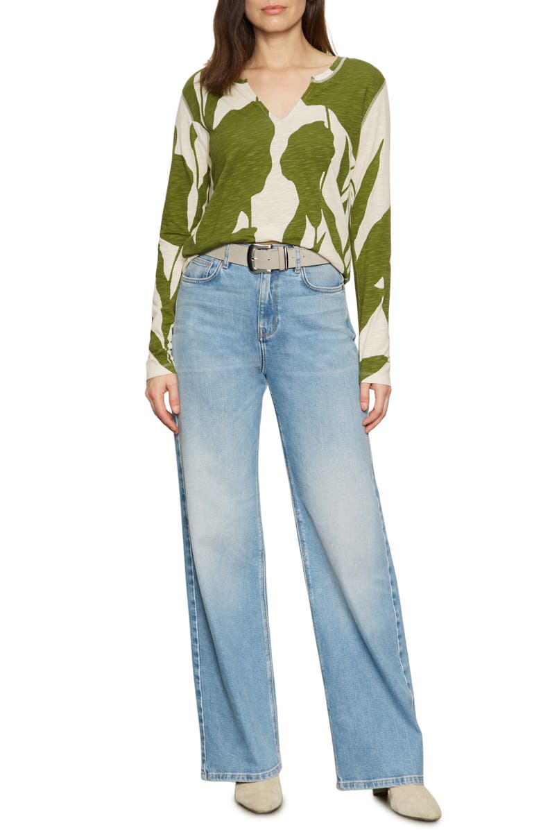 Sanctuary Print Split Neck Knit Top, Alternate, color, Martini Abstract Green