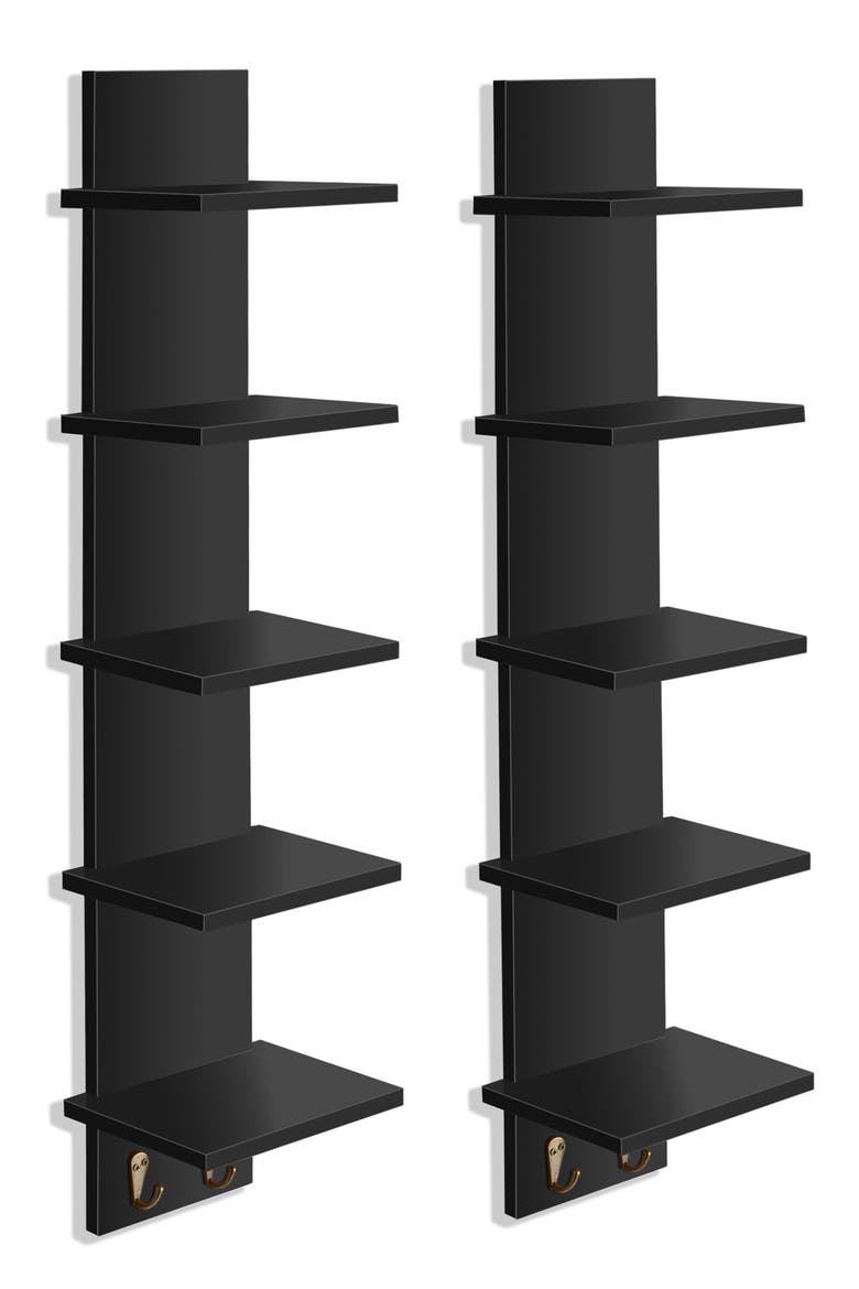 Set of 2 5-Tier Wall Mount Shelves, Main, color, BLACK
