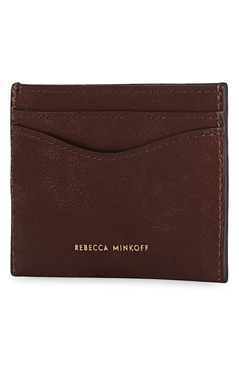 Rebecca Minkoff Noemie Stud Leather Card Case, Alternate, color, Maple Brown